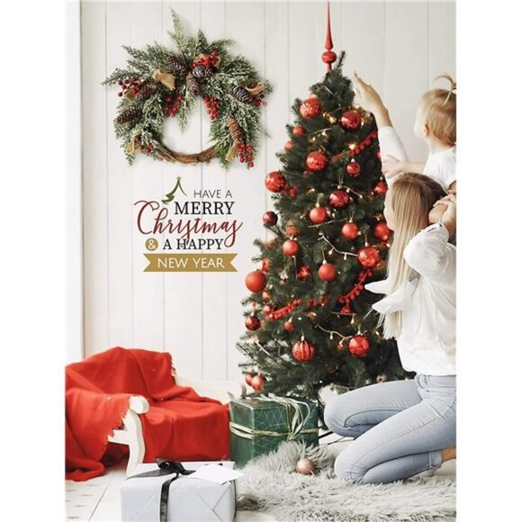 Christmas Artificial Wreath for Front Door, Outdoor Christmas Wreath Flocked - Picture 3 of 7